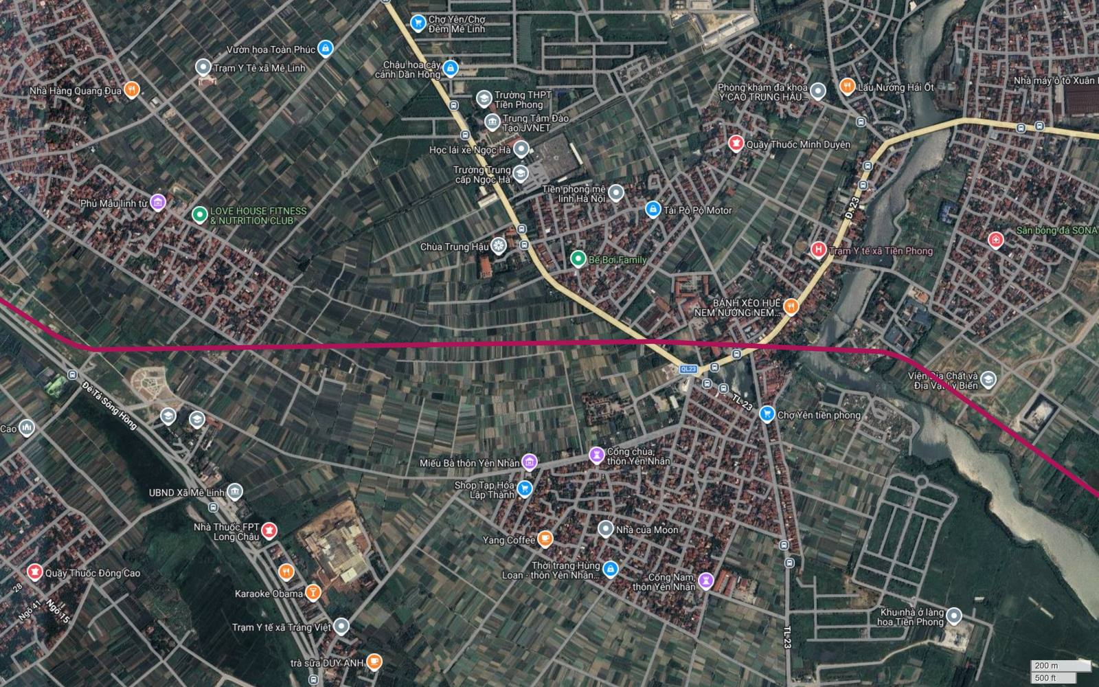 Điểm tuyến metro số 18 cắt qua Quốc lộ 23 và TL-23 tại Tiền Phong, khu vực Chợ Yên tiền phong