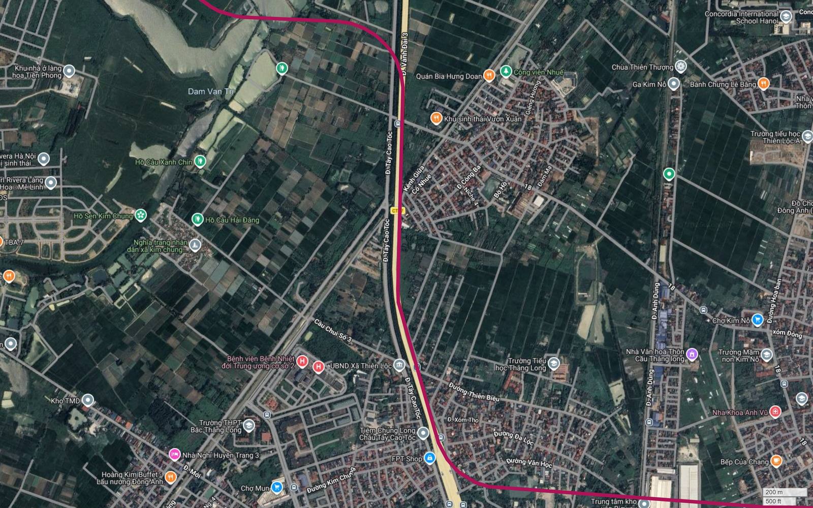 Đoạn tuyến metro số 18 đi thẳng theo hành lang cao tốc qua Thiên Lộc, phía đông bắc là Ga Kim Nỗ và Concordia International School Hanoi