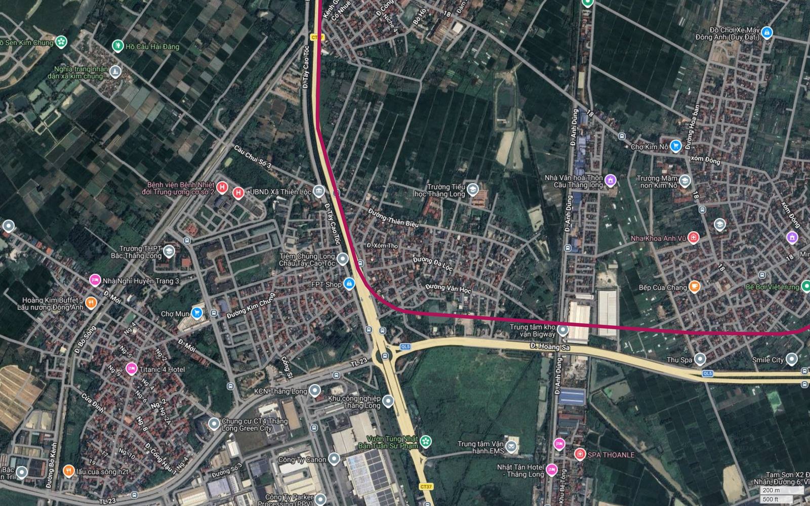 Tuyến metro số 18 bẻ sang đông để đi song hành với trục Quốc lộ 5 đường Hoàng Sa, cạnh Khu công nghiệp Thăng Long