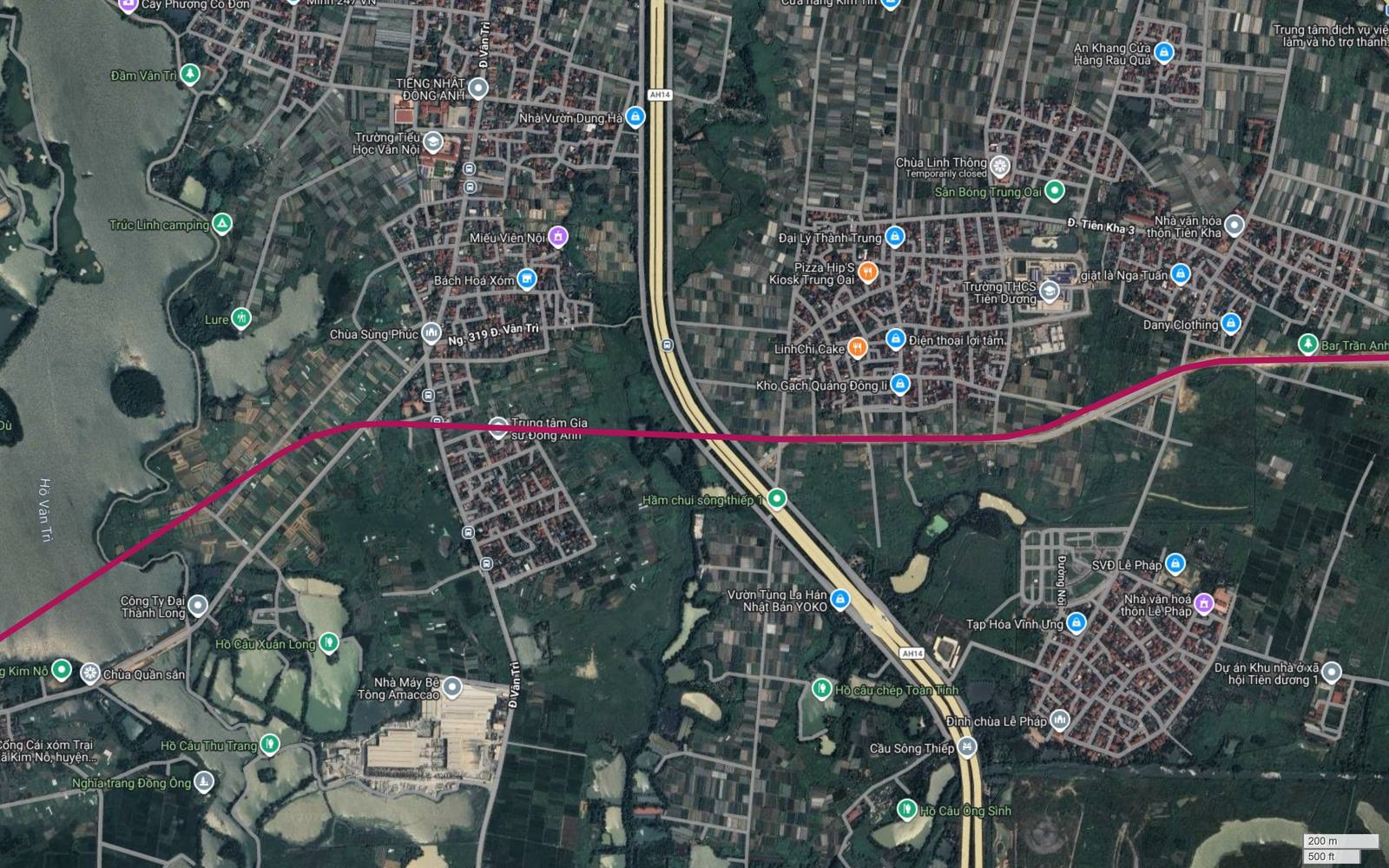 Tuyến metro số 18 đi ngang trục cao tốc mang nhãn AH14 tại Tiên Dương, gần Hầm chui sông thiếp 1